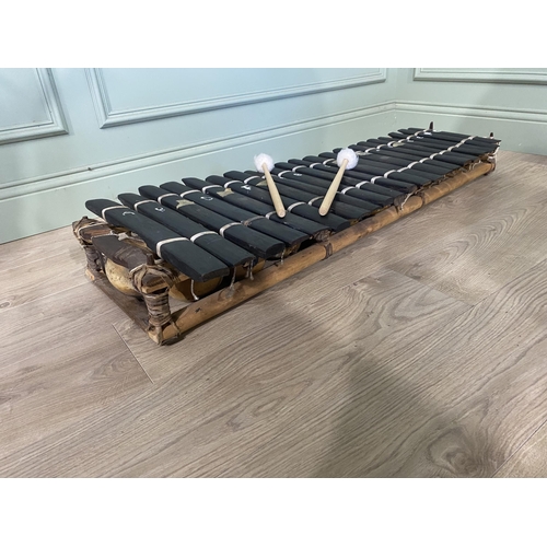 149 - Unusual floor xylophone with drum sticks and case {18 cm H x 120 cm W x 47 cm D}.