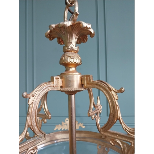 151 - Good quality French gilded brass hall lantern with etched glass panels in the Victorian style {Drop ... 