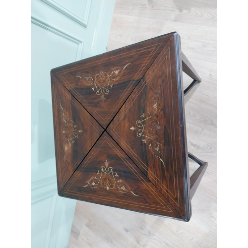 153 - 19th C. rosewood envelope card table with bone inlay {66 cm H x 56 cm W x 56 cm D}.