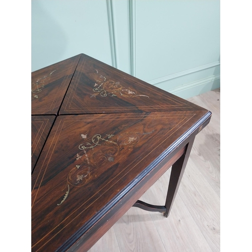 153 - 19th C. rosewood envelope card table with bone inlay {66 cm H x 56 cm W x 56 cm D}.