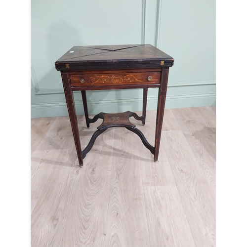 153 - 19th C. rosewood envelope card table with bone inlay {66 cm H x 56 cm W x 56 cm D}.