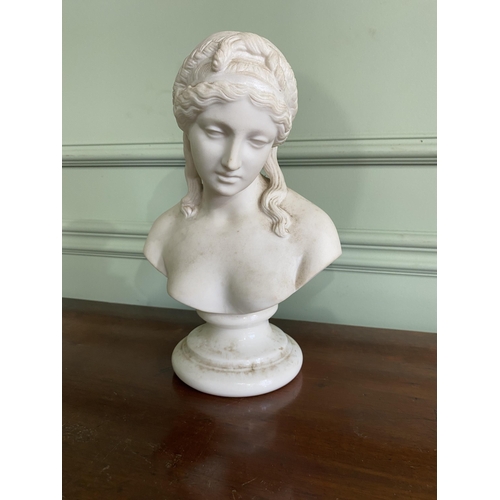 155 - Belleek bust of a Lady {27 cm H x 18 cm W x 13 cm D}.