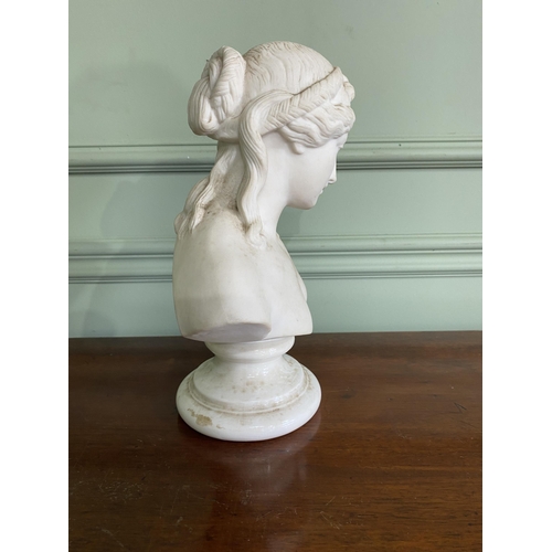 155 - Belleek bust of a Lady {27 cm H x 18 cm W x 13 cm D}.