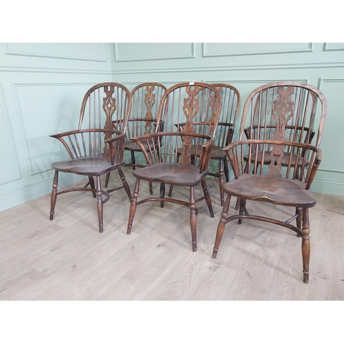 159 - Set of six early 20th C. ash and elm Windsor armchairs raised on carved legs {106 cm H x 58 cm W x 5... 