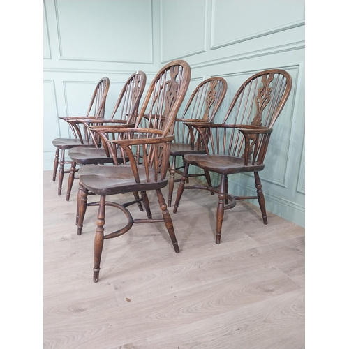 159 - Set of six early 20th C. ash and elm Windsor armchairs raised on carved legs {106 cm H x 58 cm W x 5... 