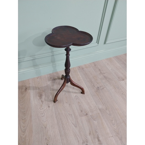 160 - Edwardian mahogany shamrock wine table raised on turned column and three out swept feet {58 cm H x 3... 