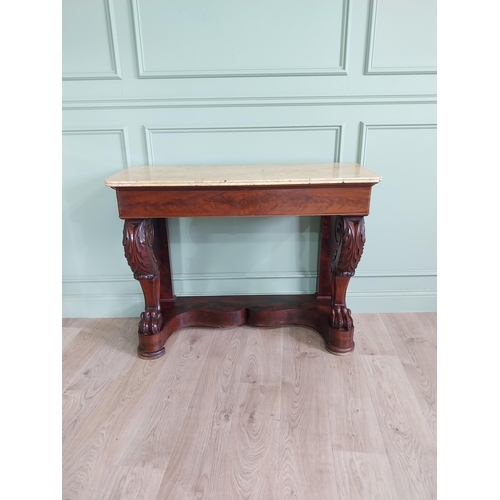 162 - William IV console table with sienna marble top and single drawer in the frieze raised on lions cabr... 