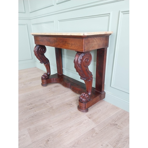 162 - William IV console table with sienna marble top and single drawer in the frieze raised on lions cabr... 