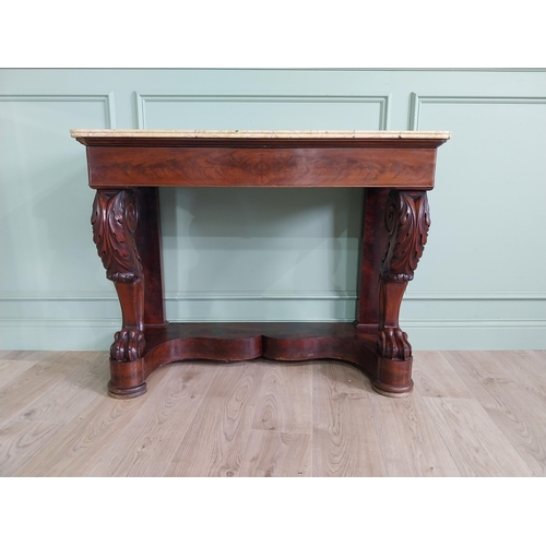 162 - William IV console table with sienna marble top and single drawer in the frieze raised on lions cabr... 