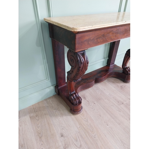 162 - William IV console table with sienna marble top and single drawer in the frieze raised on lions cabr... 