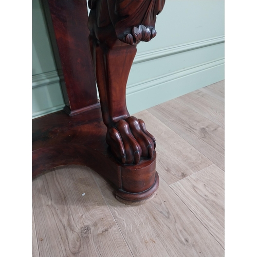 162 - William IV console table with sienna marble top and single drawer in the frieze raised on lions cabr... 