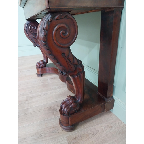 162 - William IV console table with sienna marble top and single drawer in the frieze raised on lions cabr... 