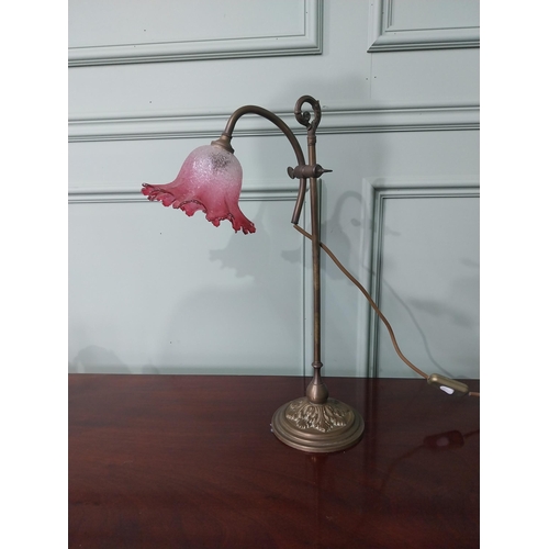 17 - Good quality early 20th C. adjustable students lamp with ruby glass shade {50 cm H x 33 cm W x 15 cm... 