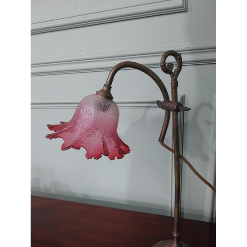 17 - Good quality early 20th C. adjustable students lamp with ruby glass shade {50 cm H x 33 cm W x 15 cm... 