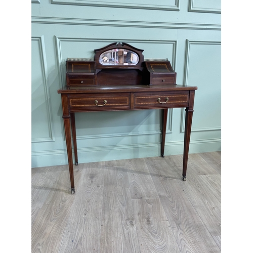 179 - Edwardian mahogany and satinwood inlaid ladies writing desk with inset leather top and two drawers i... 