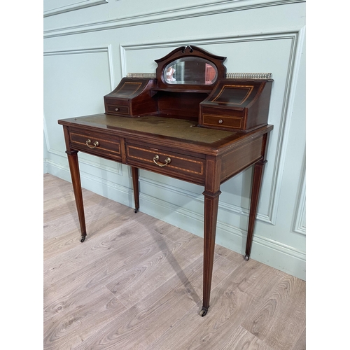 179 - Edwardian mahogany and satinwood inlaid ladies writing desk with inset leather top and two drawers i... 