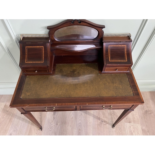 179 - Edwardian mahogany and satinwood inlaid ladies writing desk with inset leather top and two drawers i... 