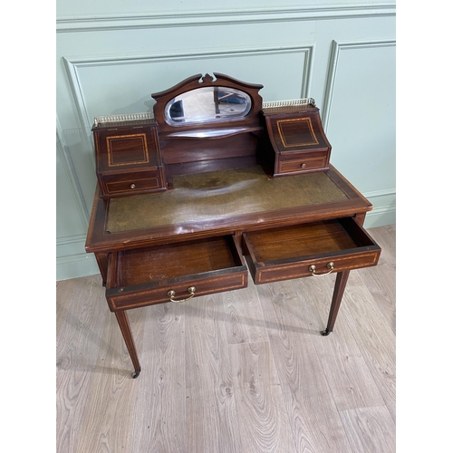 179 - Edwardian mahogany and satinwood inlaid ladies writing desk with inset leather top and two drawers i... 