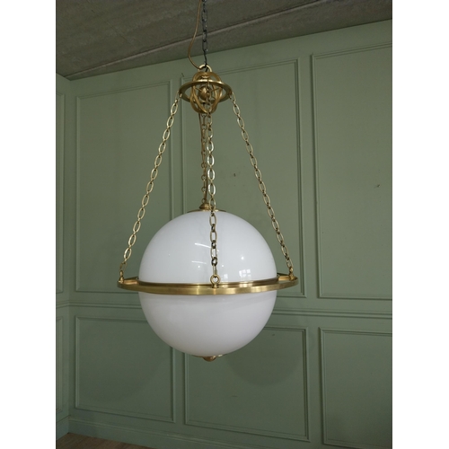 185 - Exceptional quality brass and opaline glass hanging globe lantern RRP £ 3000 {170 cm H x 44 cm  Dia.... 