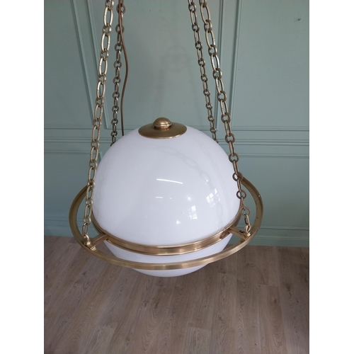 185 - Exceptional quality brass and opaline glass hanging globe lantern RRP £ 3000 {170 cm H x 44 cm  Dia.... 