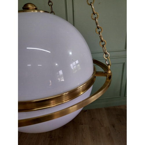 185 - Exceptional quality brass and opaline glass hanging globe lantern RRP £ 3000 {170 cm H x 44 cm  Dia.... 