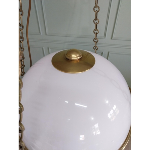 185 - Exceptional quality brass and opaline glass hanging globe lantern RRP £ 3000 {170 cm H x 44 cm  Dia.... 