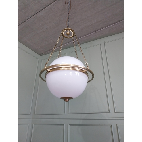 185 - Exceptional quality brass and opaline glass hanging globe lantern RRP £ 3000 {170 cm H x 44 cm  Dia.... 