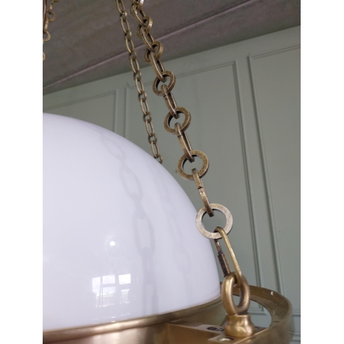 185 - Exceptional quality brass and opaline glass hanging globe lantern RRP £ 3000 {170 cm H x 44 cm  Dia.... 