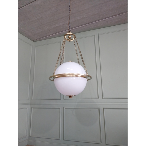 185 - Exceptional quality brass and opaline glass hanging globe lantern RRP £ 3000 {170 cm H x 44 cm  Dia.... 