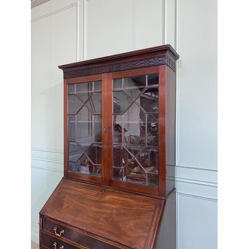 186 - Irish Georgian mahogany astral glazed bureau bookcase with satinwood fitted interior and four gradua... 