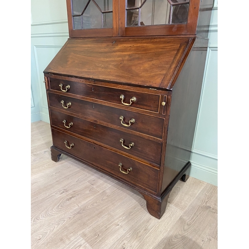 186 - Irish Georgian mahogany astral glazed bureau bookcase with satinwood fitted interior and four gradua... 