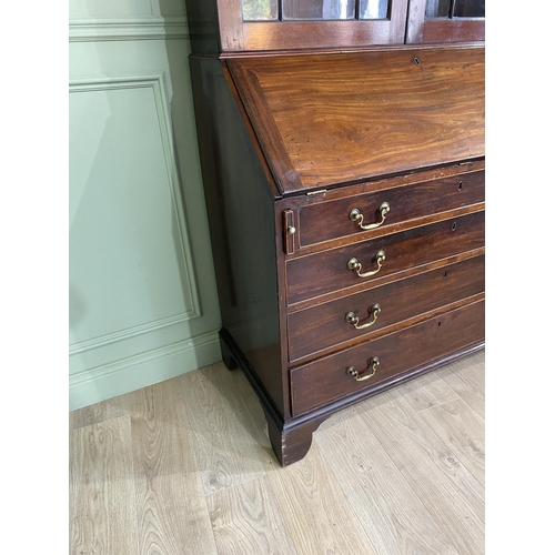 186 - Irish Georgian mahogany astral glazed bureau bookcase with satinwood fitted interior and four gradua... 