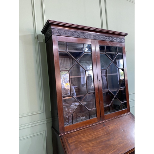 186 - Irish Georgian mahogany astral glazed bureau bookcase with satinwood fitted interior and four gradua... 