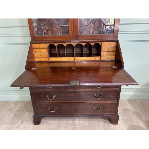 186 - Irish Georgian mahogany astral glazed bureau bookcase with satinwood fitted interior and four gradua... 