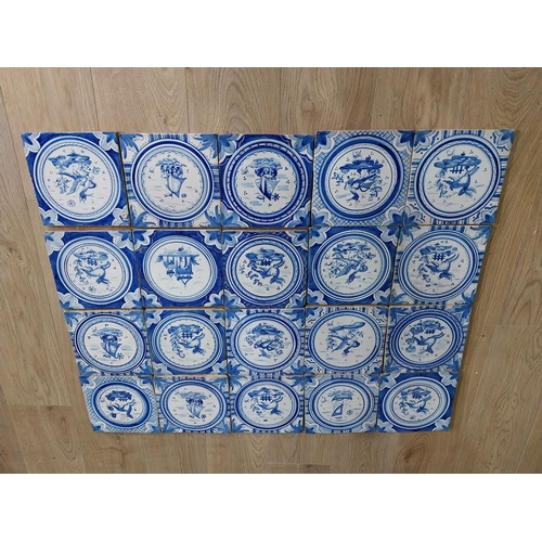 188 - Collection of twenty Dutch hand painted blue and white ceramic tiles {20 cm H x 20 cm W each}.