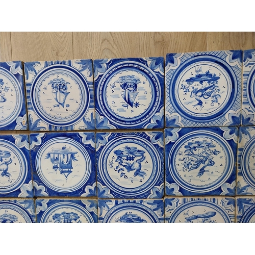 188 - Collection of twenty Dutch hand painted blue and white ceramic tiles {20 cm H x 20 cm W each}.