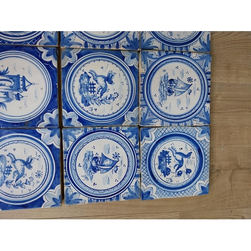 188 - Collection of twenty Dutch hand painted blue and white ceramic tiles {20 cm H x 20 cm W each}.