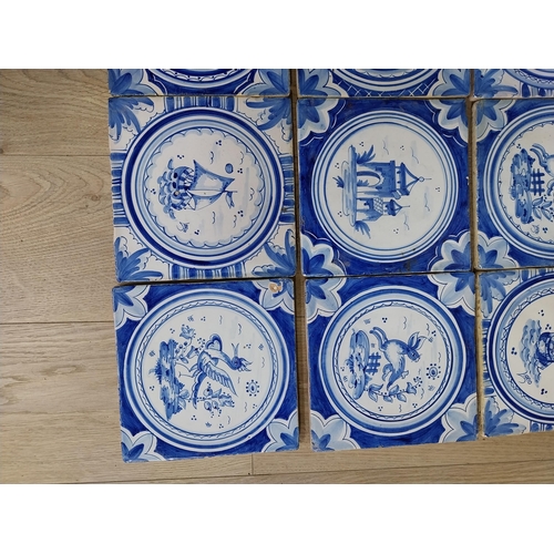 188 - Collection of twenty Dutch hand painted blue and white ceramic tiles {20 cm H x 20 cm W each}.