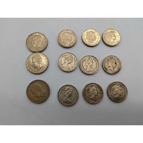 1909 - Collection of nine English �1 coins (Dates: 1983-2012) and three Pesetas (Dates: 1984 -1986)