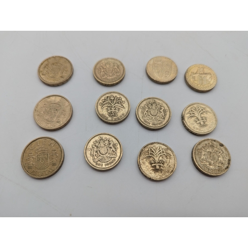 1909 - Collection of nine English �1 coins (Dates: 1983-2012) and three Pesetas (Dates: 1984 -1986)