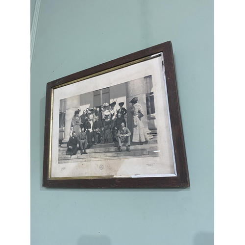 192 - Early 20th C. Family estate scene black and white picture mounted in oak frame {40 cm H x 50 cm W}.