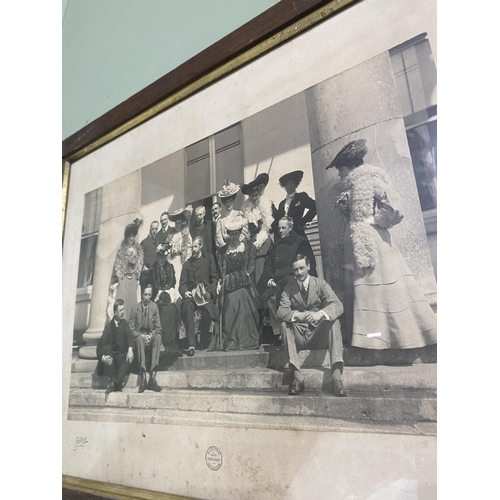 192 - Early 20th C. Family estate scene black and white picture mounted in oak frame {40 cm H x 50 cm W}.