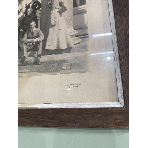 192 - Early 20th C. Family estate scene black and white picture mounted in oak frame {40 cm H x 50 cm W}.