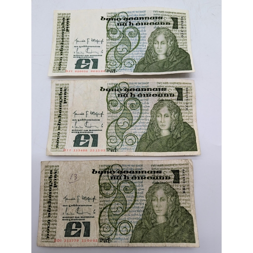 1929 - Three �1 punt notes (Dates: 1986/ 2 x 1985)