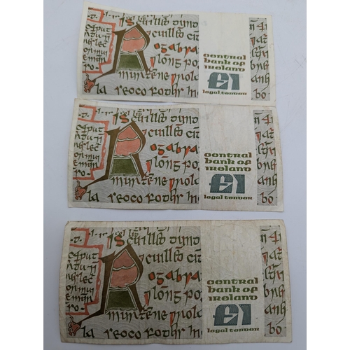 1929 - Three �1 punt notes (Dates: 1986/ 2 x 1985)