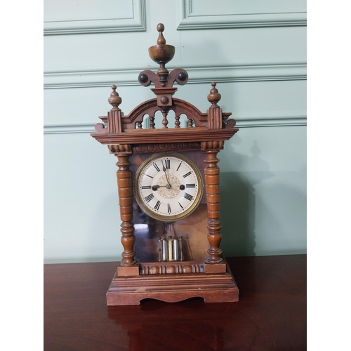 198 - Edwardian American walnut mantle clock with painted and brass dial and pediment top {51 cm H x 25 cm... 