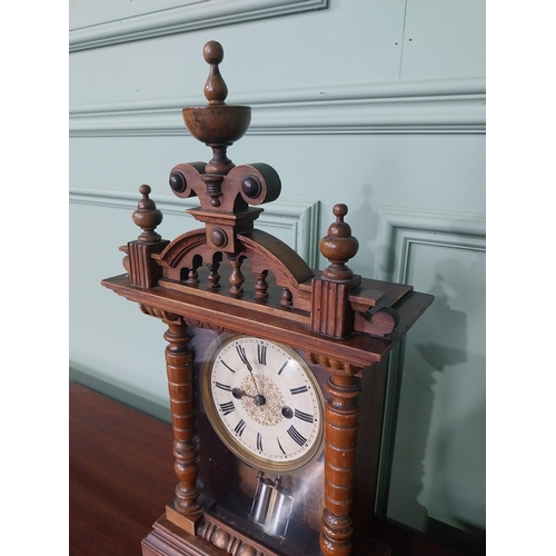 198 - Edwardian American walnut mantle clock with painted and brass dial and pediment top {51 cm H x 25 cm... 