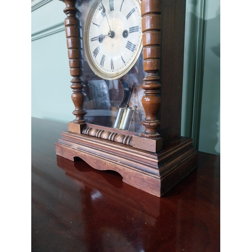 198 - Edwardian American walnut mantle clock with painted and brass dial and pediment top {51 cm H x 25 cm... 