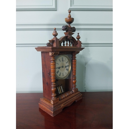 198 - Edwardian American walnut mantle clock with painted and brass dial and pediment top {51 cm H x 25 cm... 