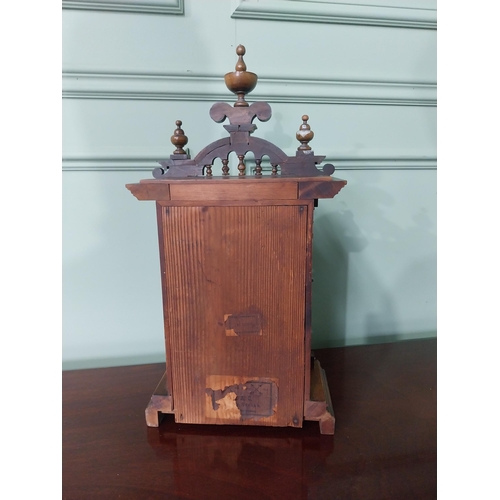 198 - Edwardian American walnut mantle clock with painted and brass dial and pediment top {51 cm H x 25 cm... 